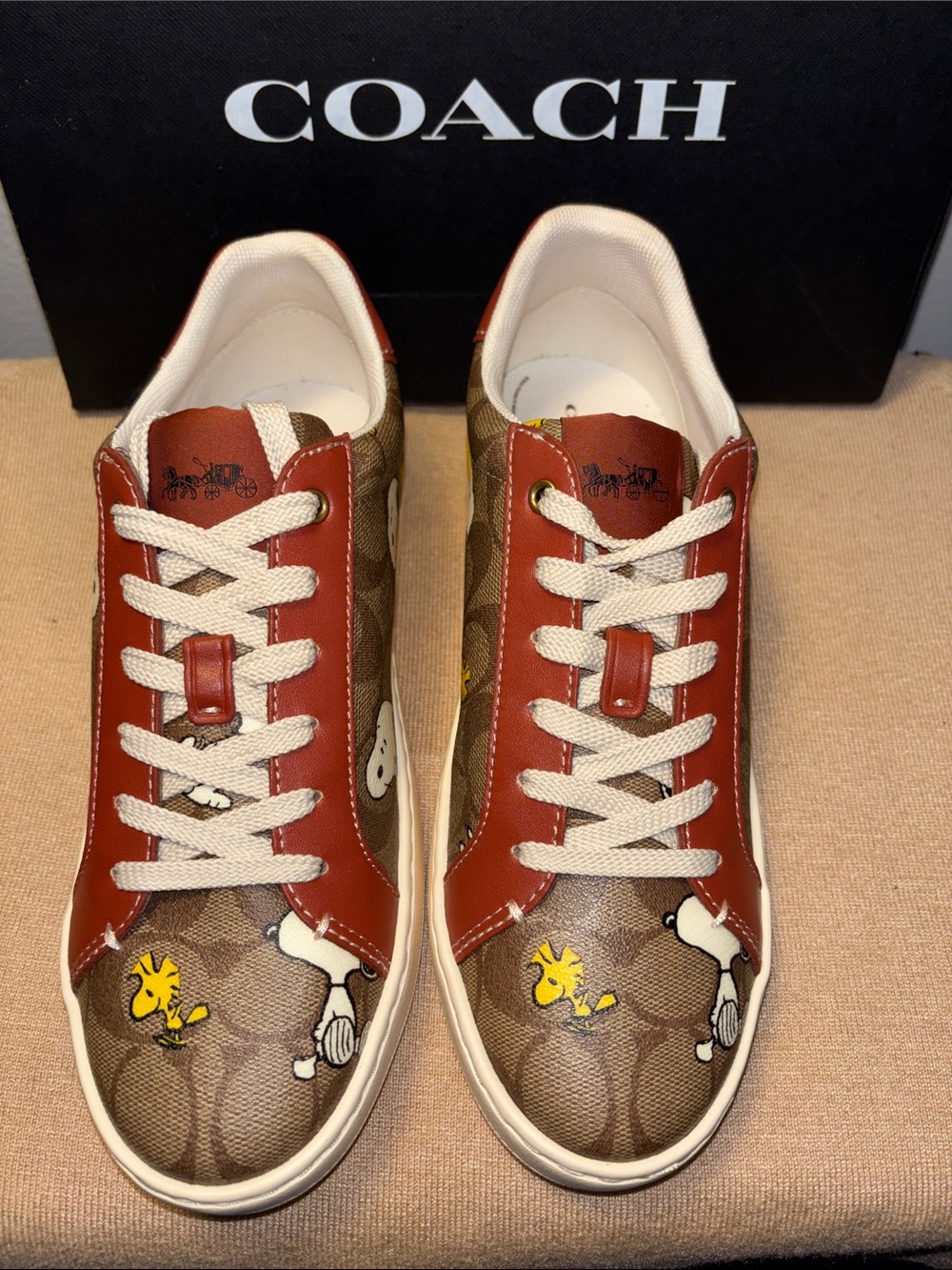 New Coach X Peanuts Clip Low Top Sneaker Signature Canvas SnoopyWoodstock Print - Picture 3 of 11